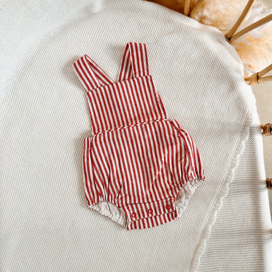 Candy Stripe Cross Back Romper - Red