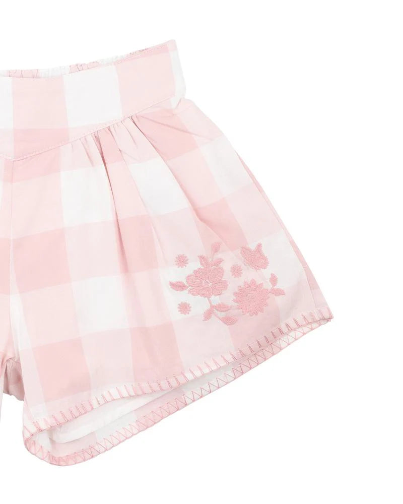 LARA EMBROIDERED CHECK SHORTS 3-7 YRS
