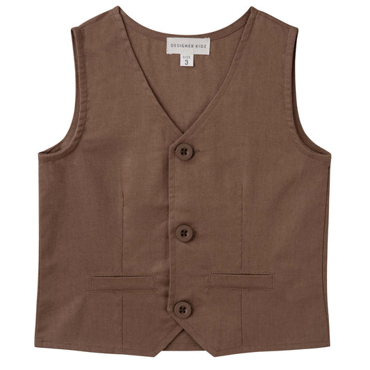 FINLEY LINEN VEST - CHOCOLATE