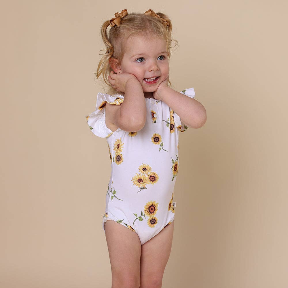 Sunflower Short Sleeve Organic Bodysuit with Frill