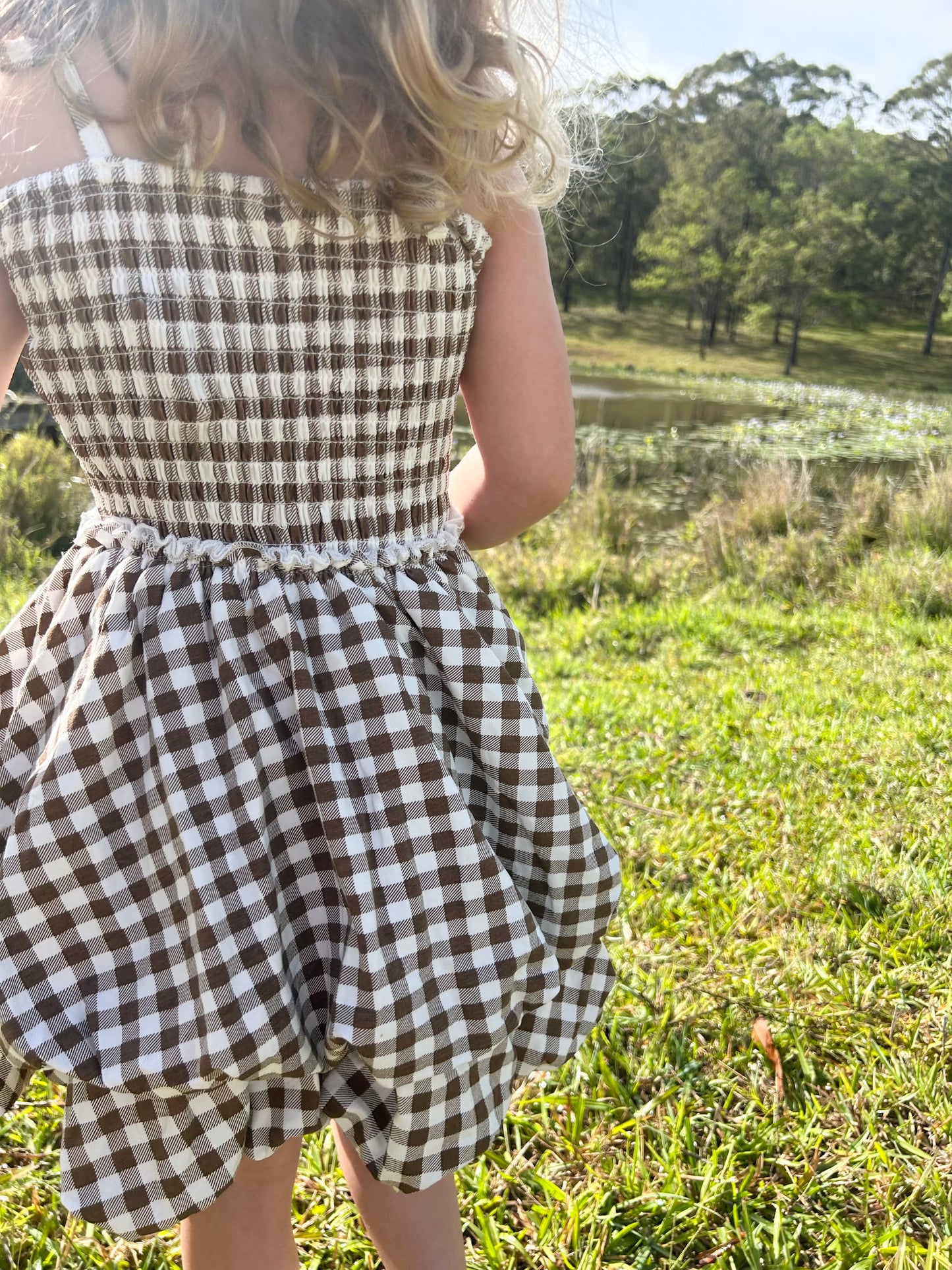 Skylar Check Bubble Dress - Mocha