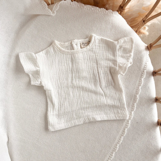 Vanilla Muslin Tee - Flutter Sleeve