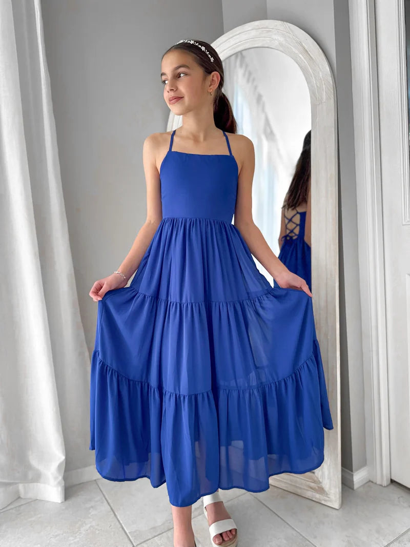 Clara Chiffon Girls Maxi Dress Sapphire Blue
