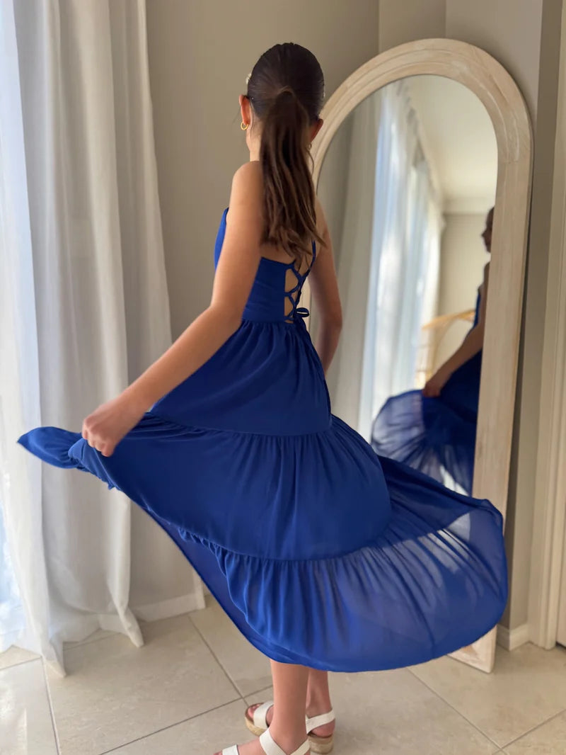 Clara Chiffon Girls Maxi Dress Sapphire Blue