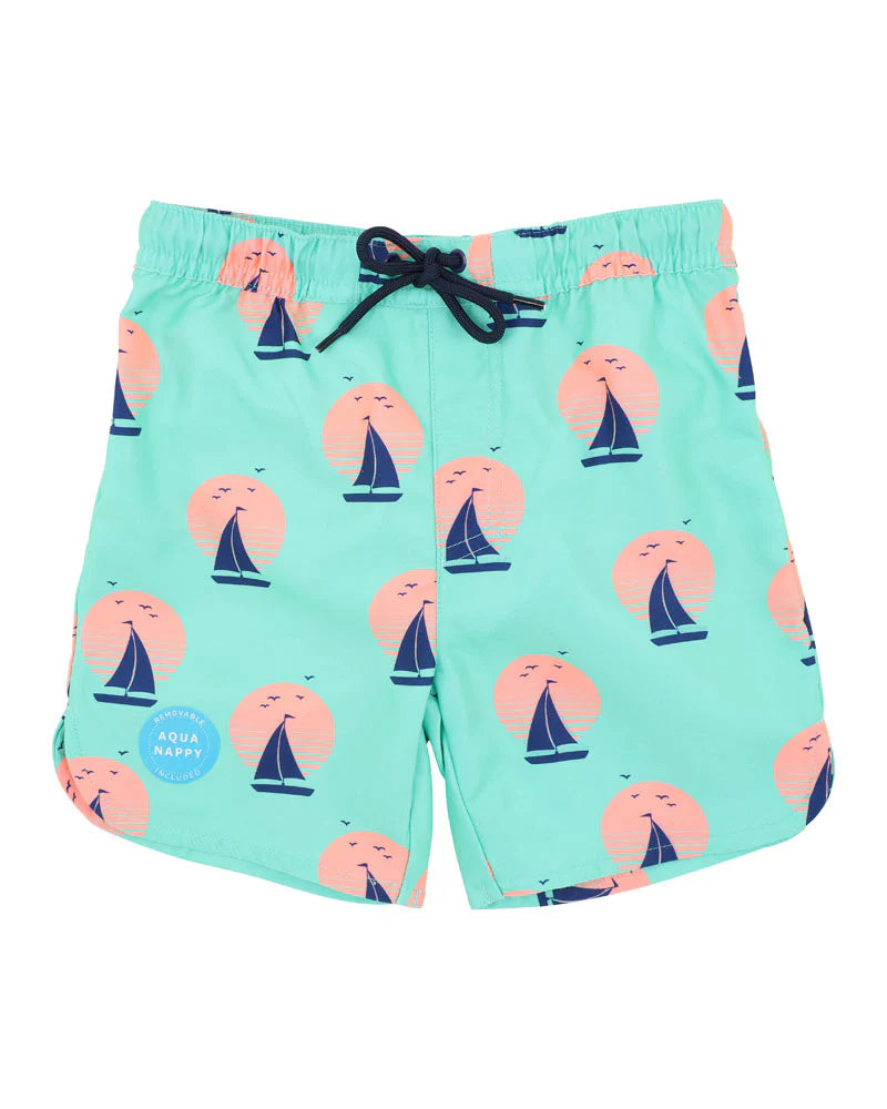 JARVIS PRINT GREEN BOARDSHORTS 1-7 YRS