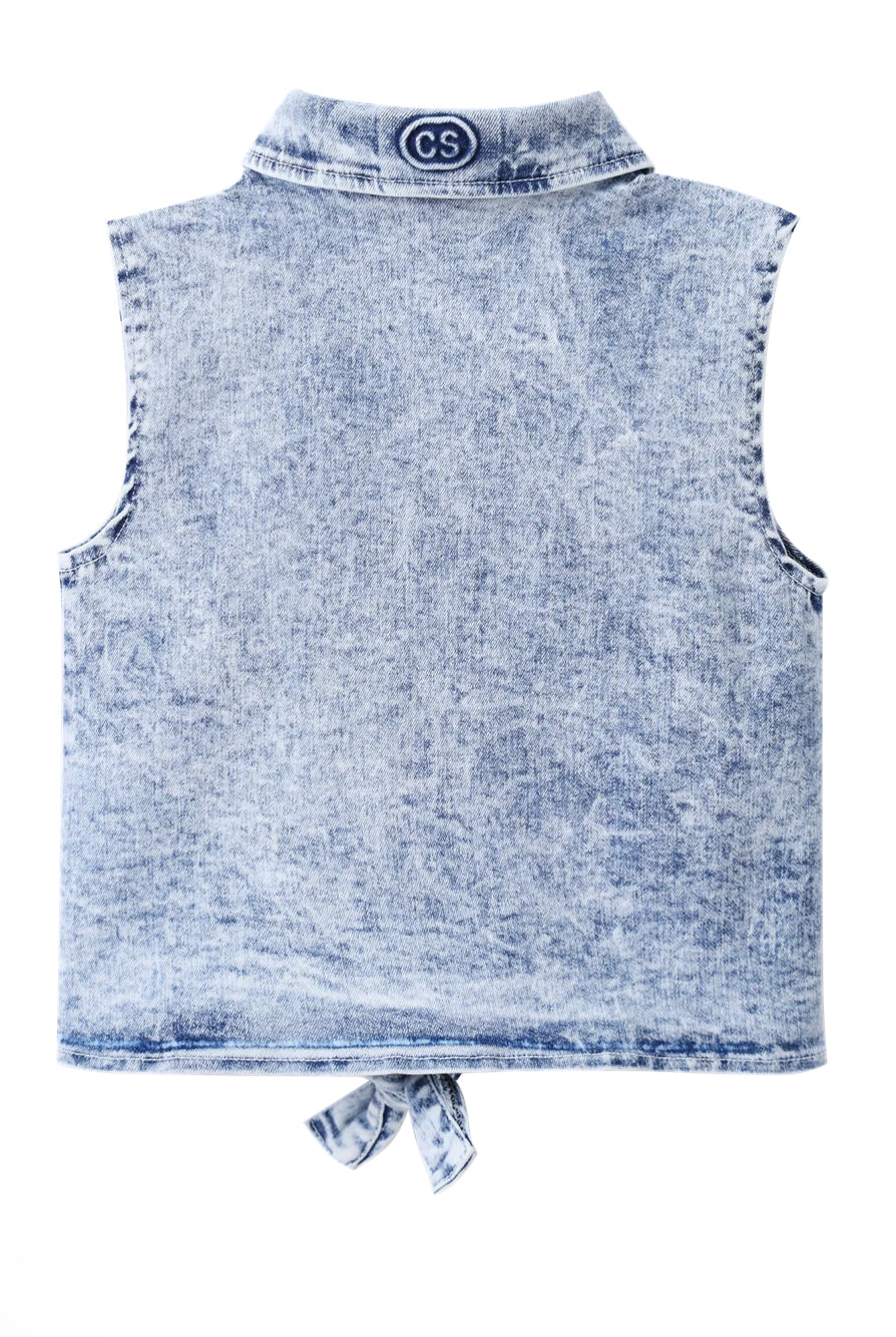 Zara Denim Blue Tie Top