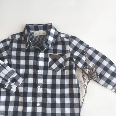 Boys Dress Shirt - Large Navy Check