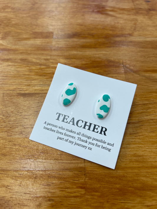 Teacher Earrings - Green/White