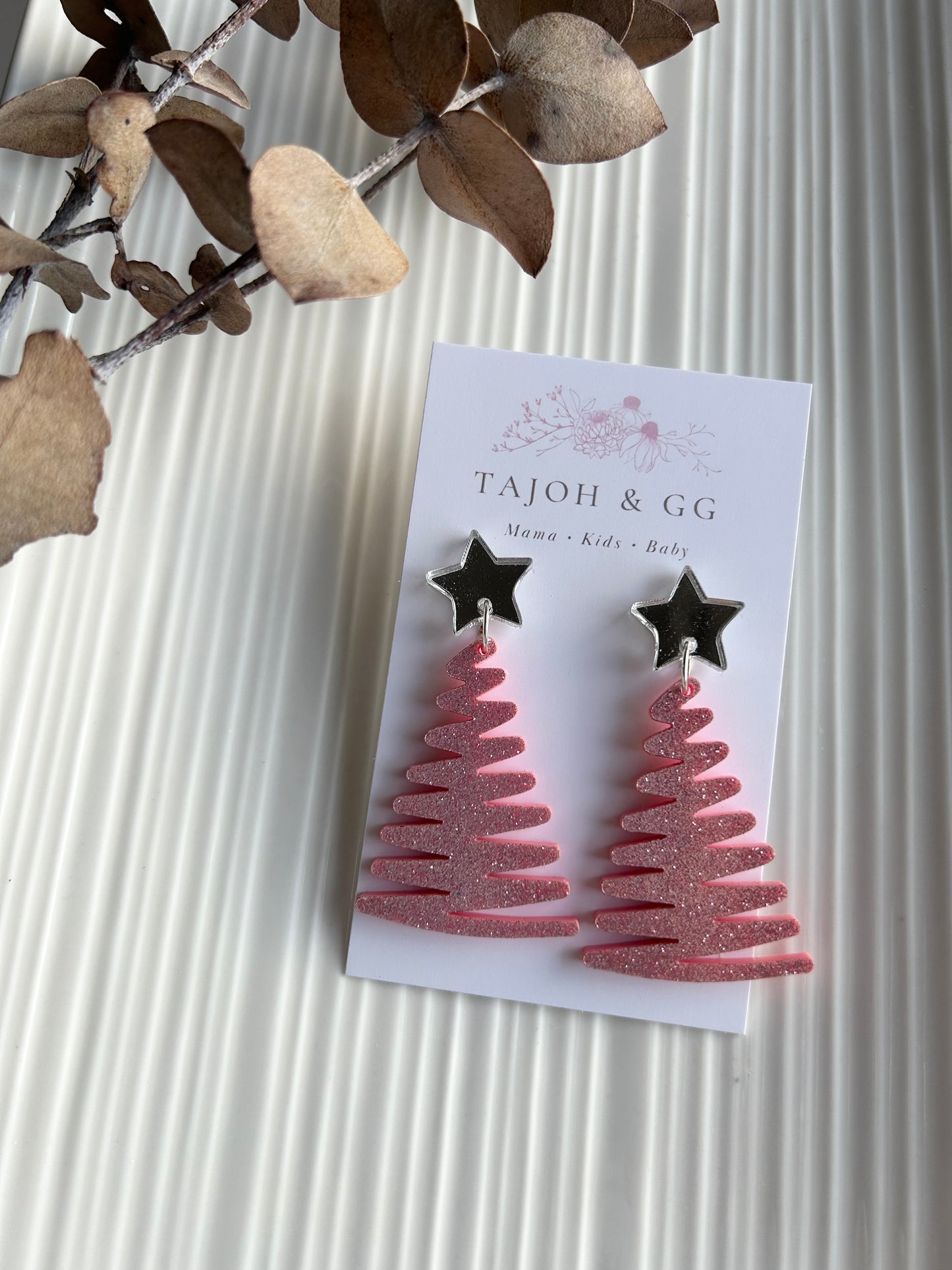 Pink Glitter Trees with Silver Stars