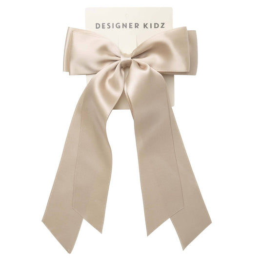 Satin Long Bow Hair Clip - Latte