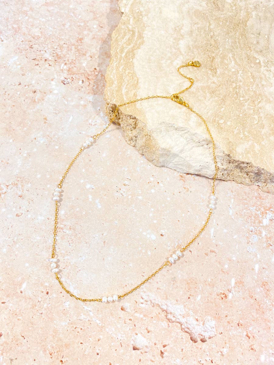 Dainty Pearl Trio 18K Gold Plated Necklace