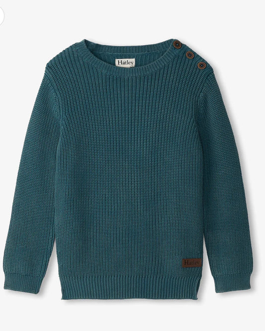 Boys Moroccan Blue Button Neck Sweater
