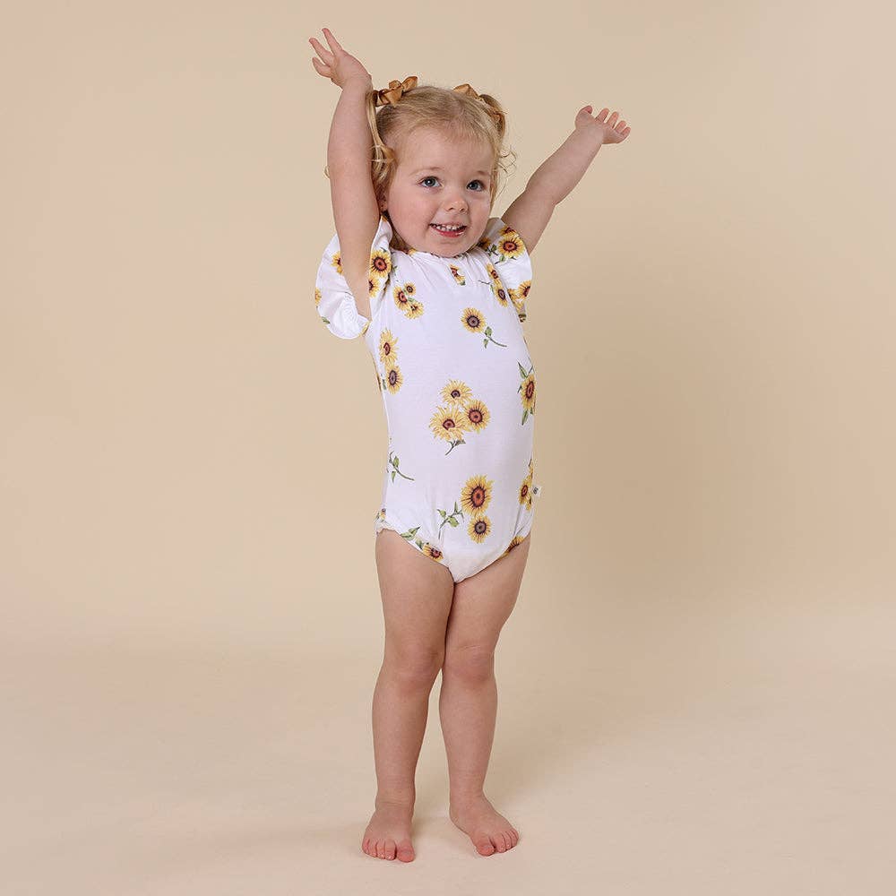 Sunflower Short Sleeve Organic Bodysuit with Frill