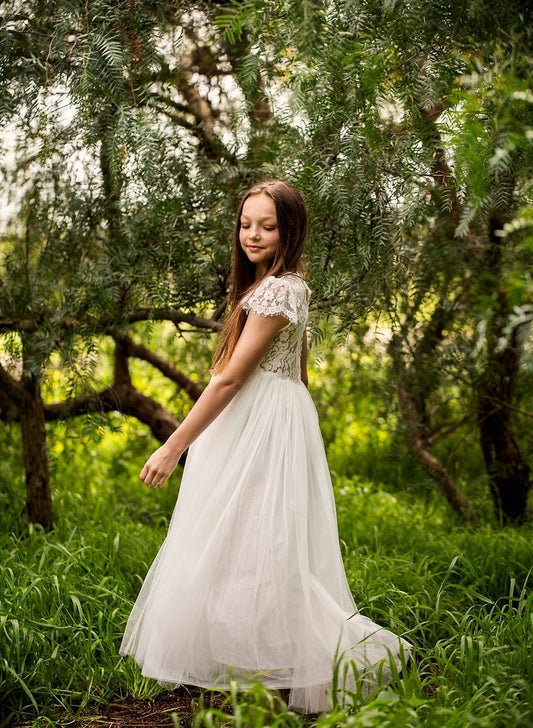 Serenade White Lace Flower Girl Dress