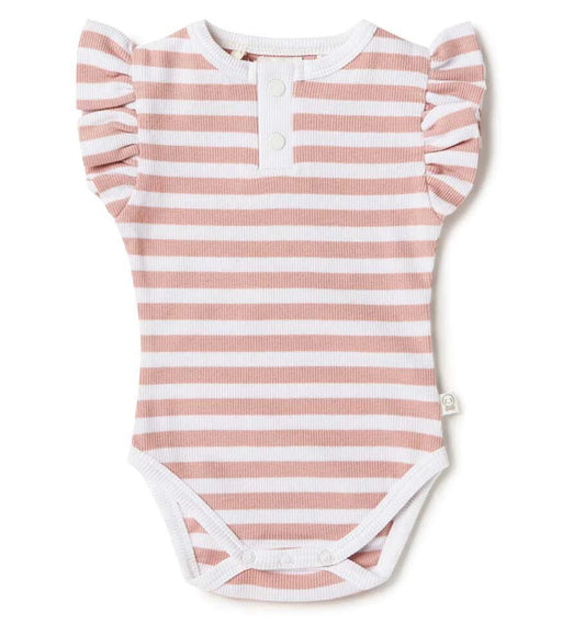 Rose Stripe Organic Short Sleeve Bodysuit