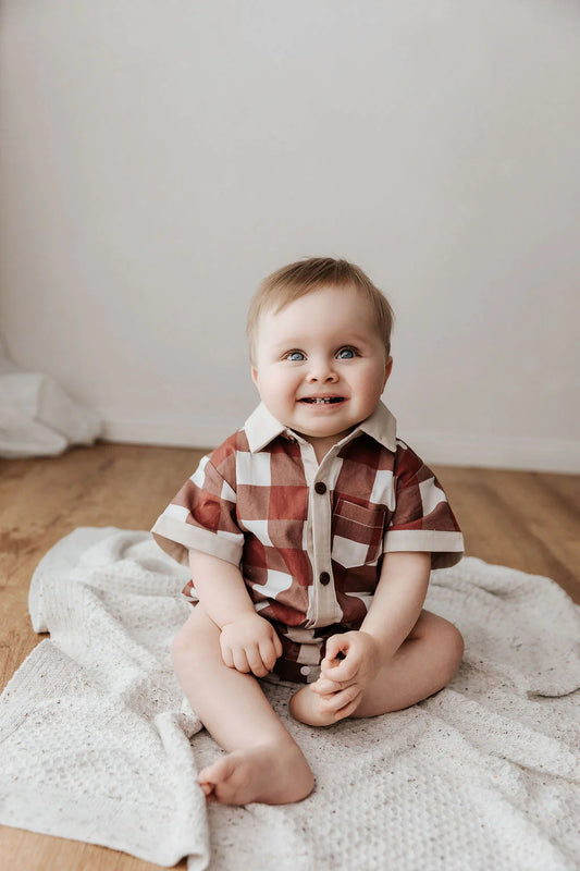 KIDS COLLARED SHIRT: RED GINGHAM