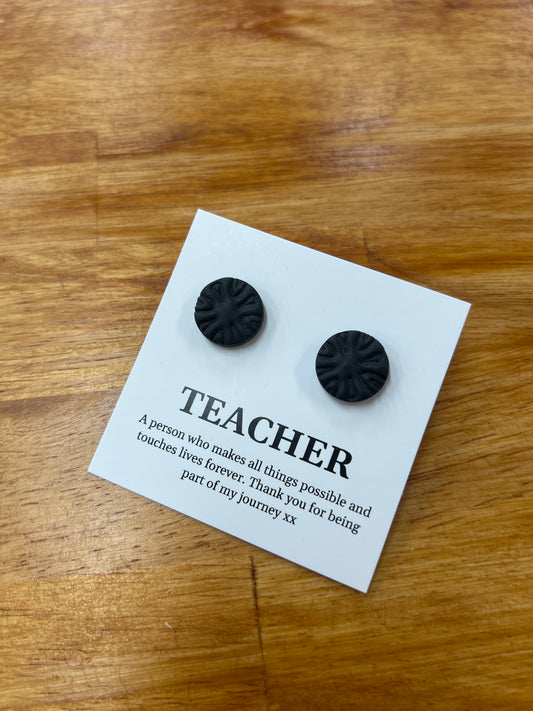 Teacher Earrings - Black Stamped
