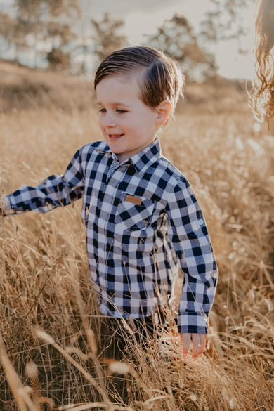 Boys Dress Shirt - Large Navy Check