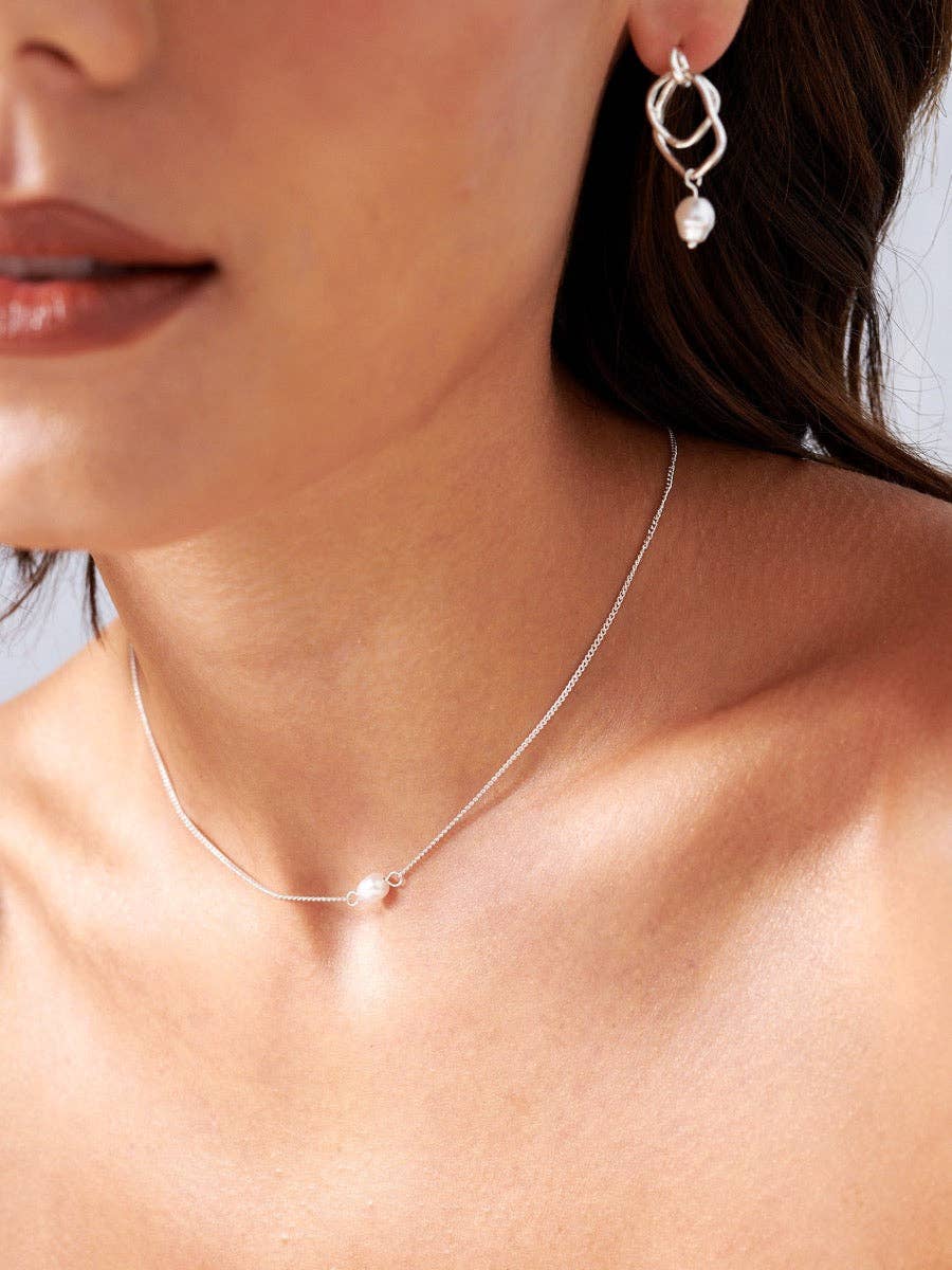 Single Pearl Sterling Silver Necklace