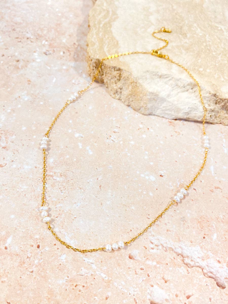 Dainty Pearl Trio 18K Gold Plated Necklace