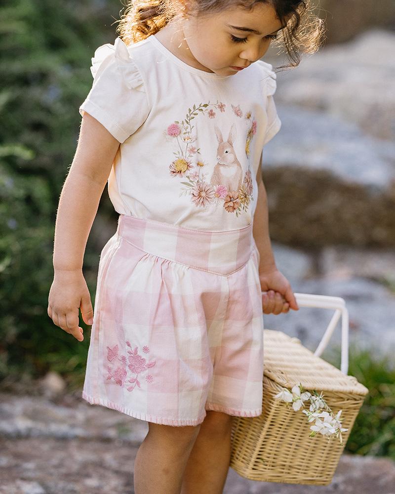 LARA EMBROIDERED CHECK SHORTS 3-7 YRS