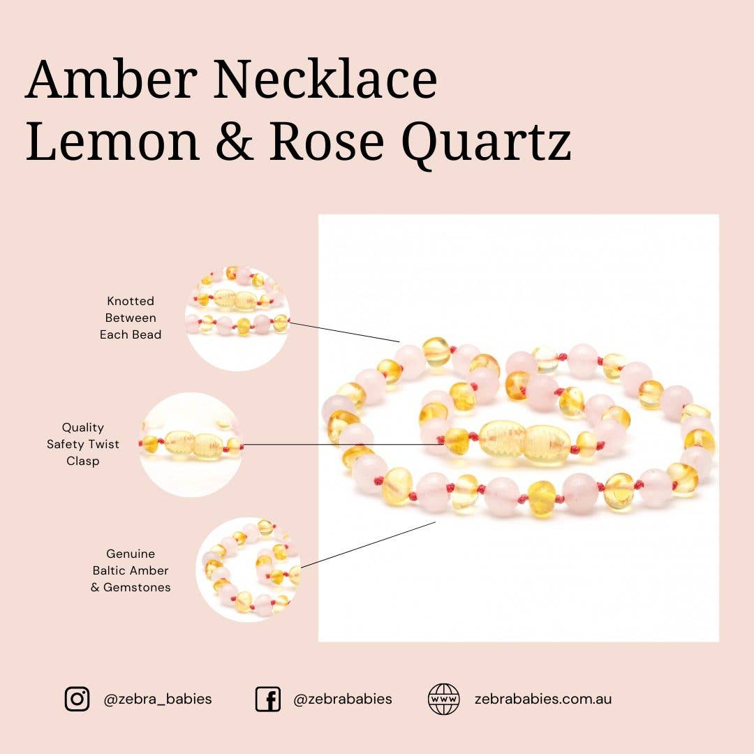 Amber Necklace Cognac & Rose Quartz | Baby 32cm