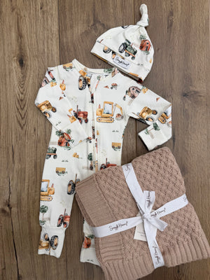 Diggers & Tractors Organic Snugglesuit Convertible Romper