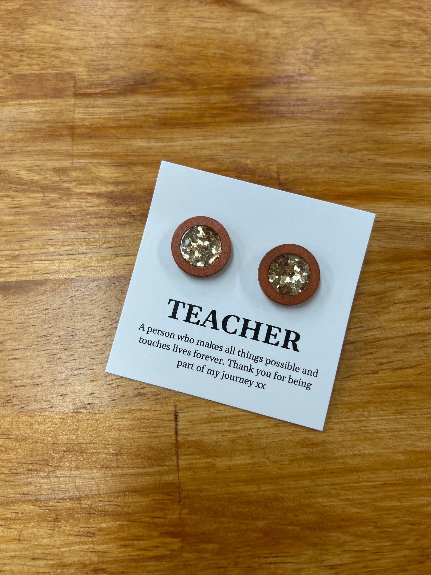 Teacher Earrings - Timber & Gold Glitter
