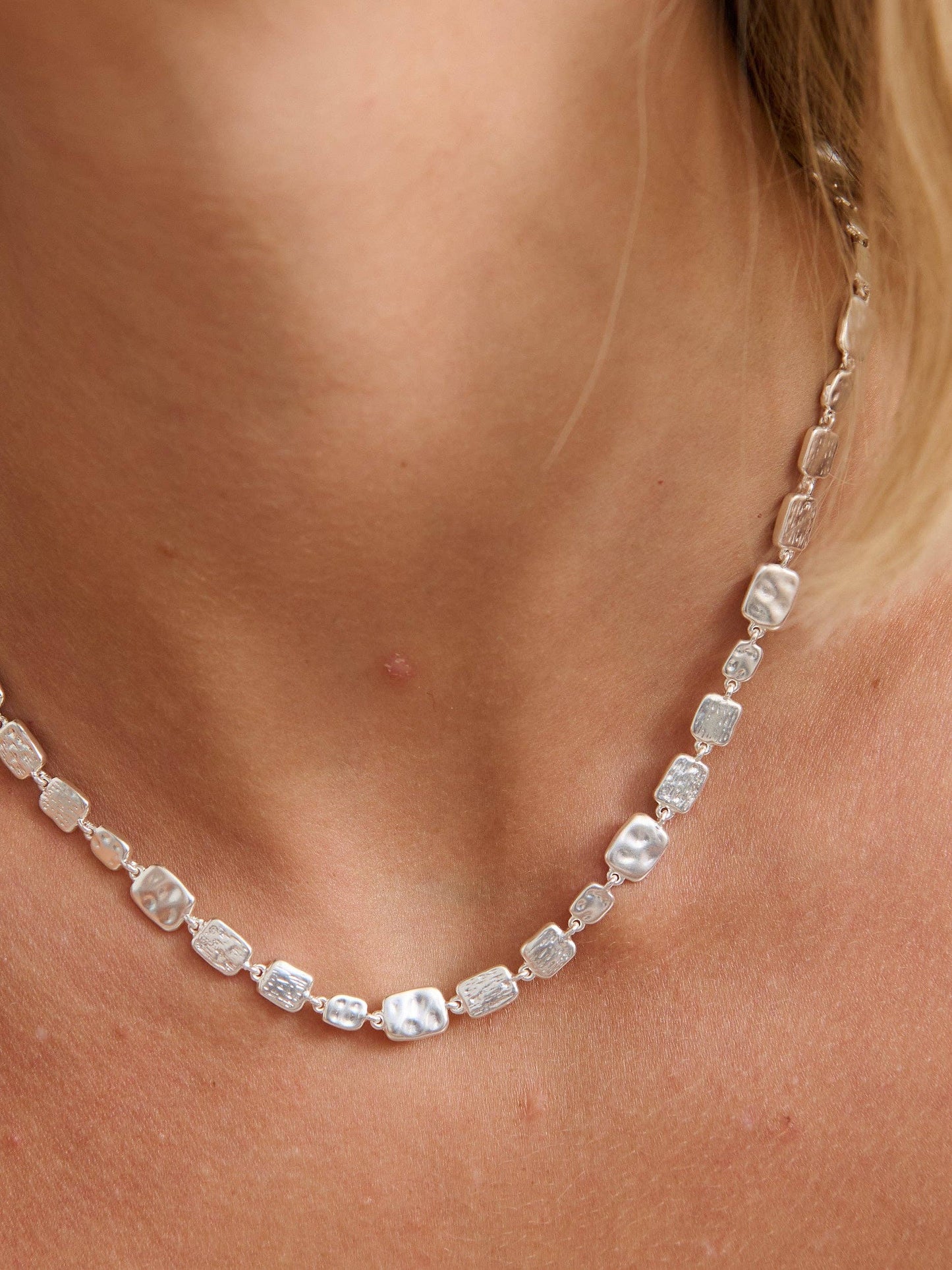 Hammered Plate Sterling Silver Plated Necklace