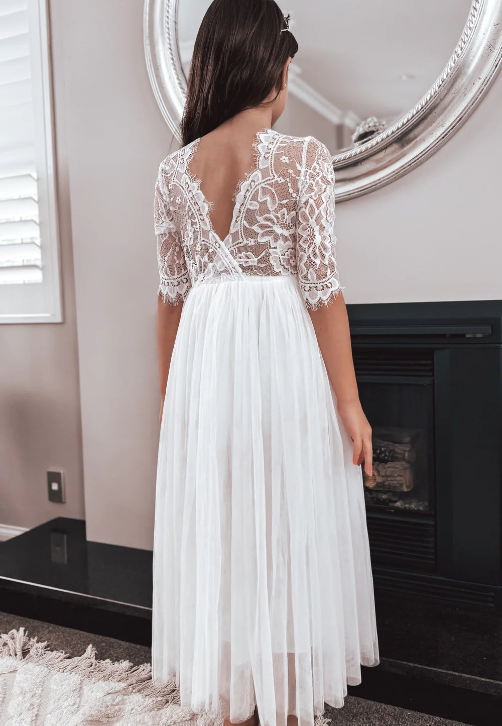 Maia Girls White Lace Communion Dress