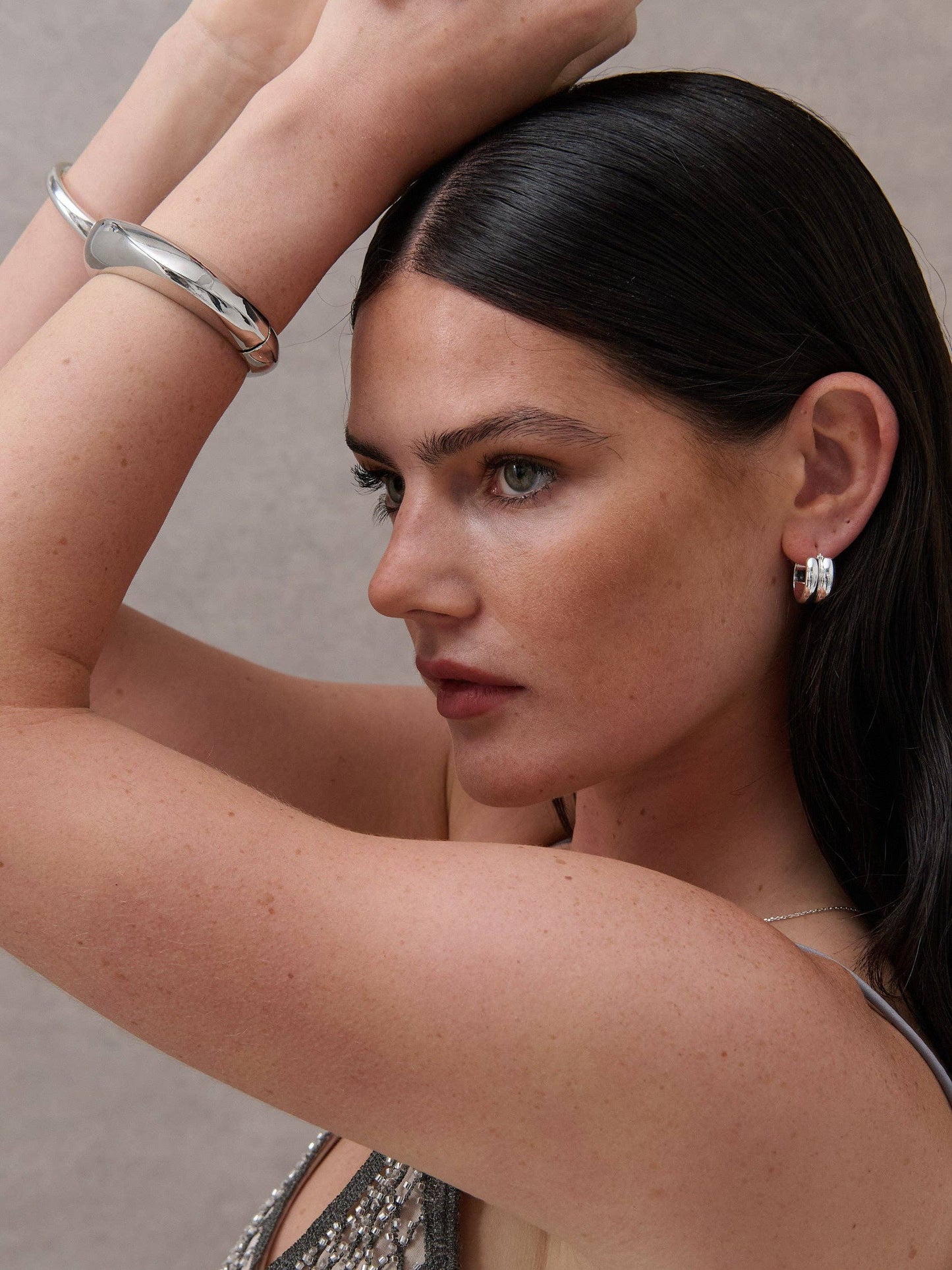 Metal Open Cuff Bangle in Silver