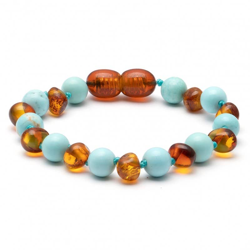 Amber Bracelet Cognac & Turquoise | Baby 14cm