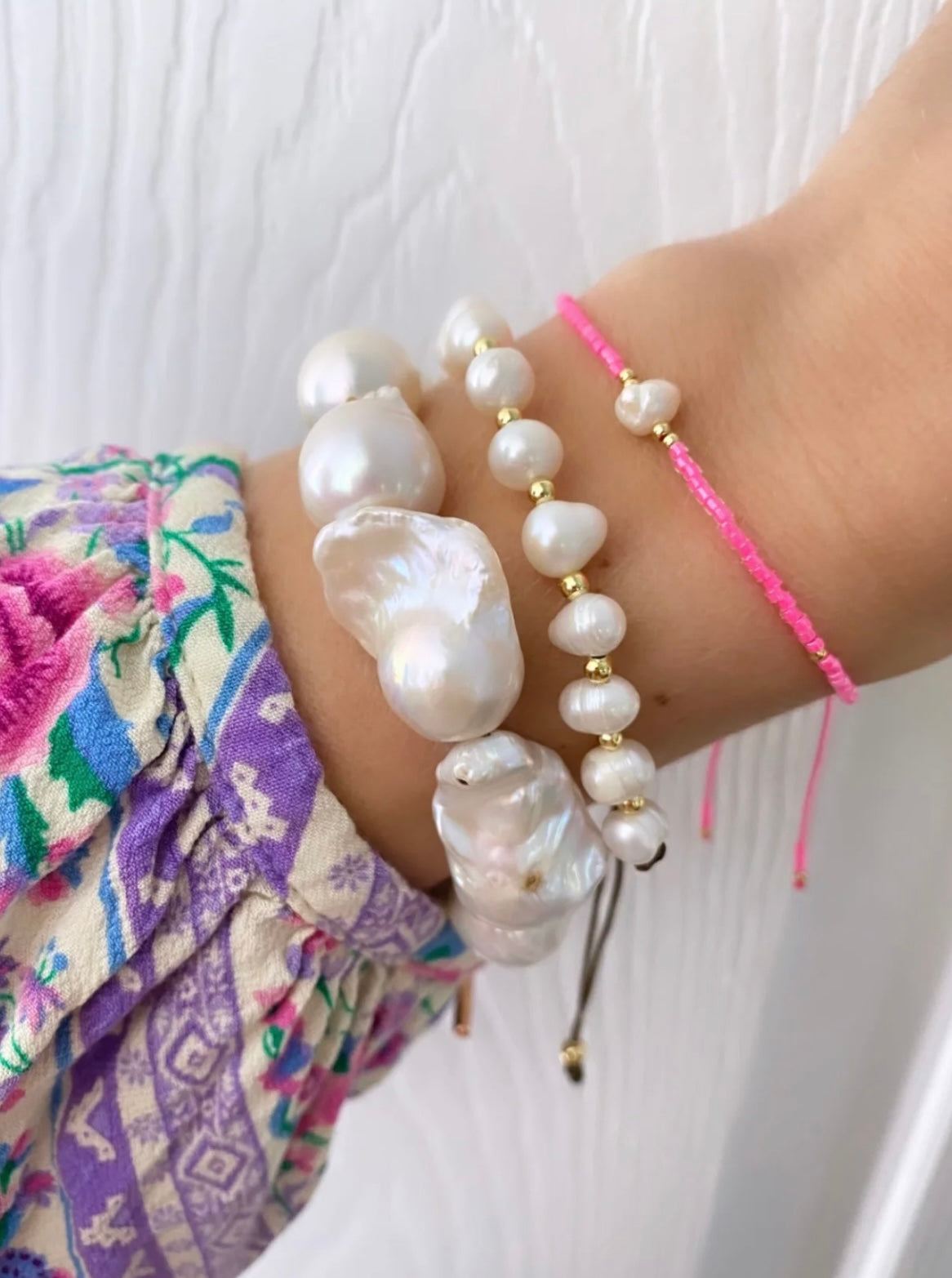 Hot Pink Pearl Adjustable Bracelet