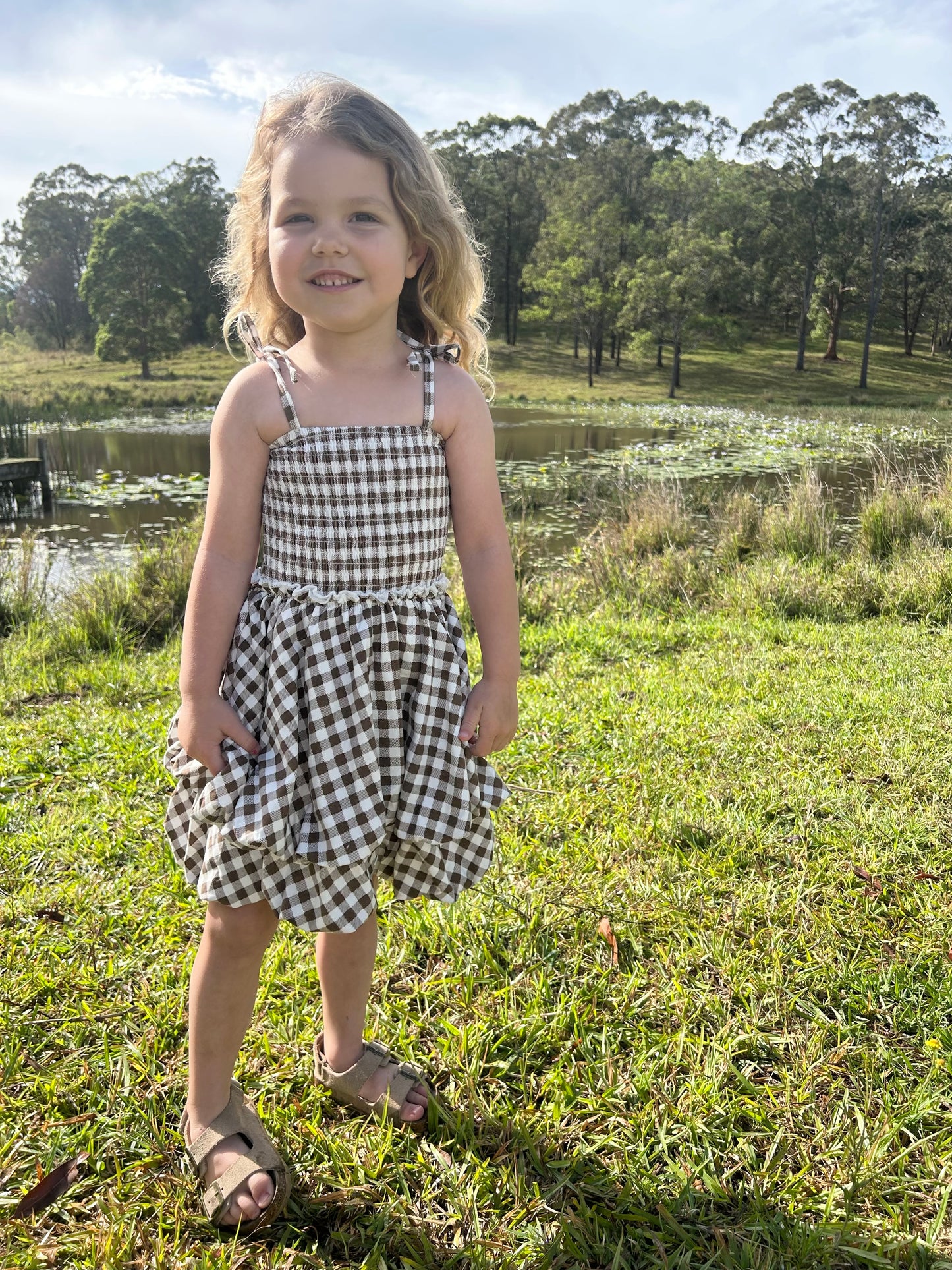 Skylar Check Bubble Dress - Mocha