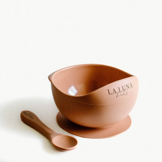 Silicone Suction Bowl & Spoon Set Peach