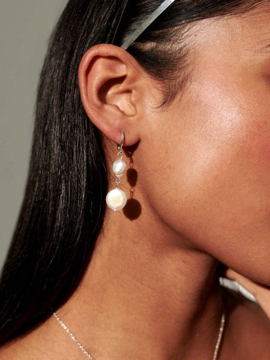 Aura Pearl Silver Plated Earrings