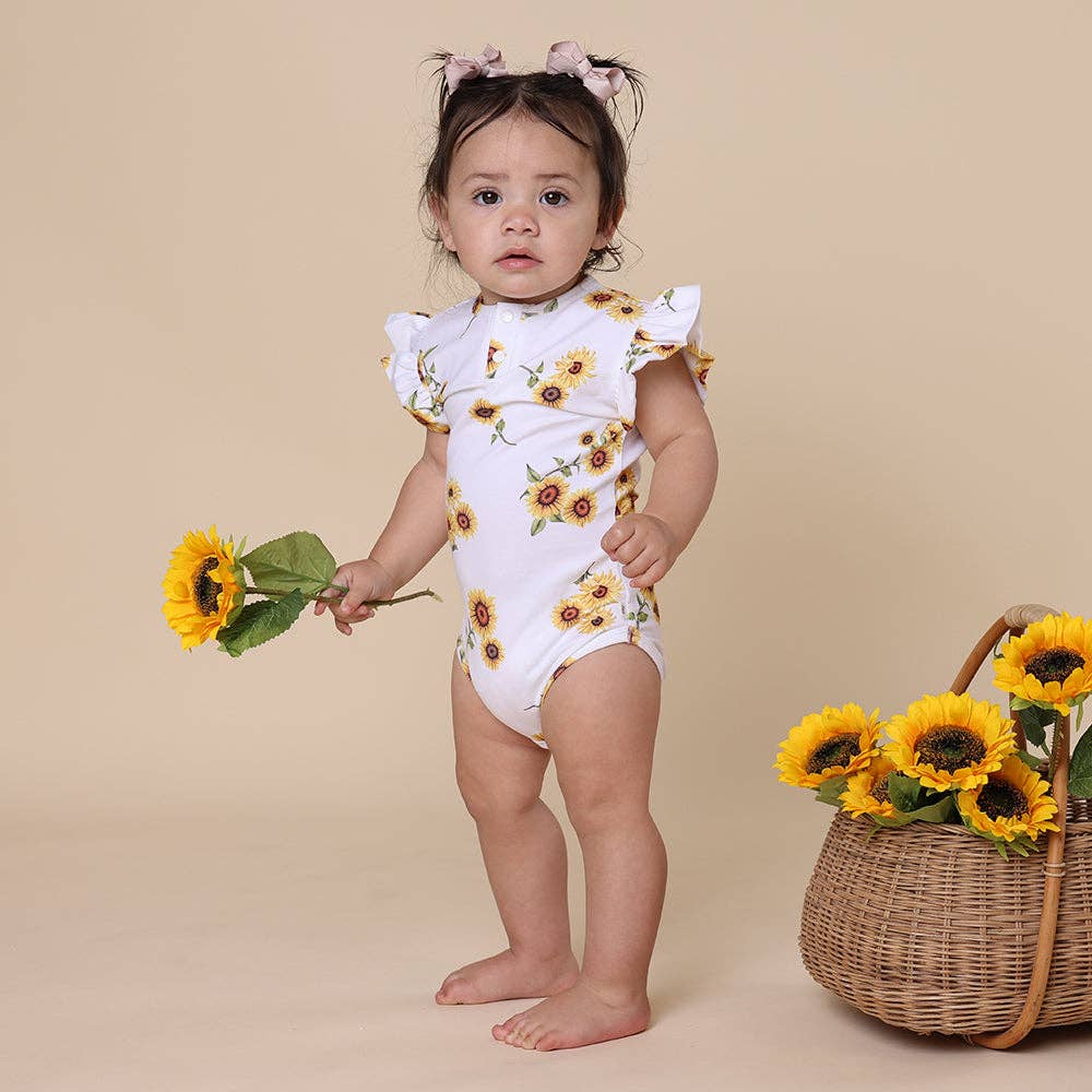 Sunflower Short Sleeve Organic Bodysuit with Frill
