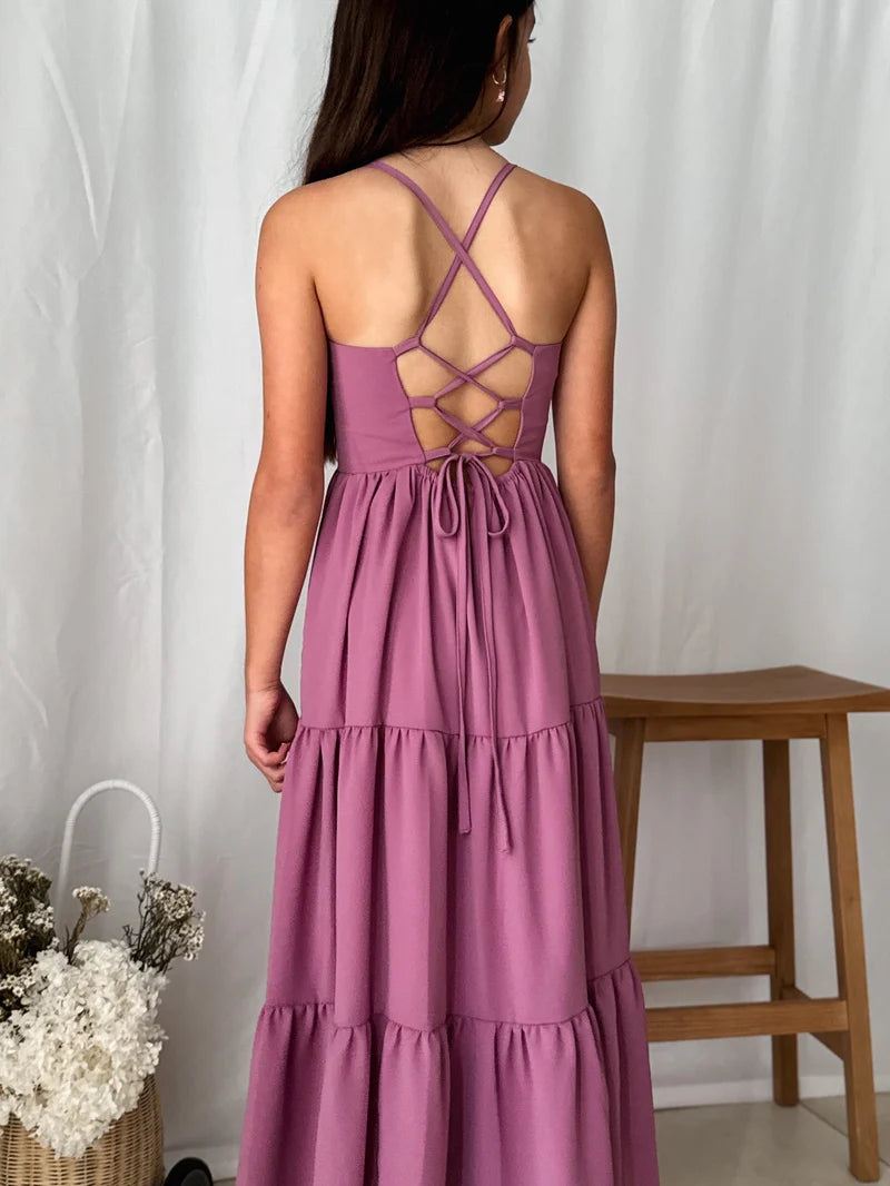 Clara Chiffon Girls Maxi Dress Mauve