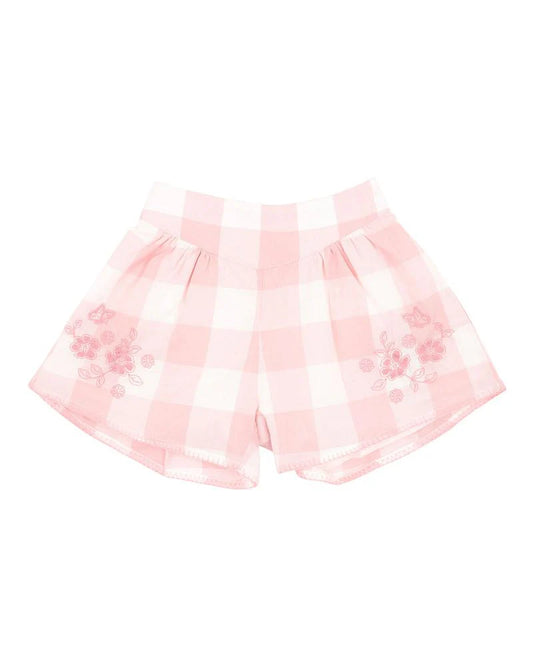 LARA EMBROIDERED CHECK SHORTS 3-7 YRS
