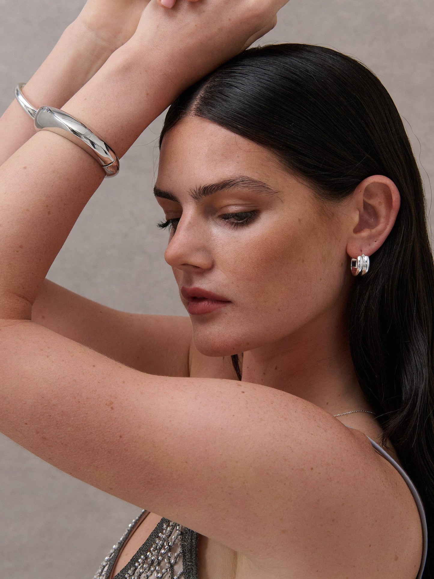 Metal Open Cuff Bangle in Silver