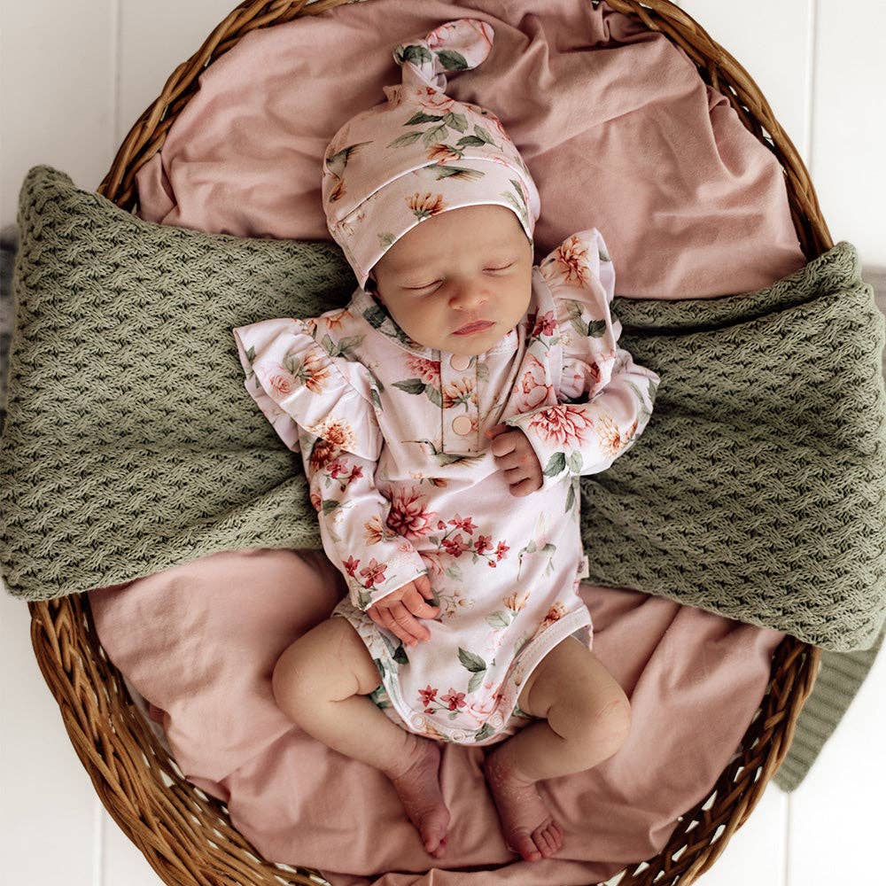 Birds & Blooms Long Sleeve Organic Bodysuit with Frill