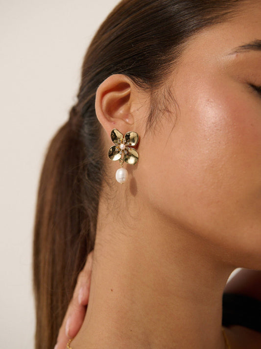 Floral Pearl 18K Gold Plated Earrings