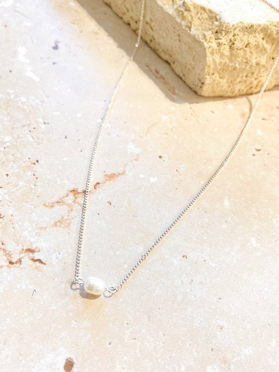 Single Pearl Sterling Silver Necklace