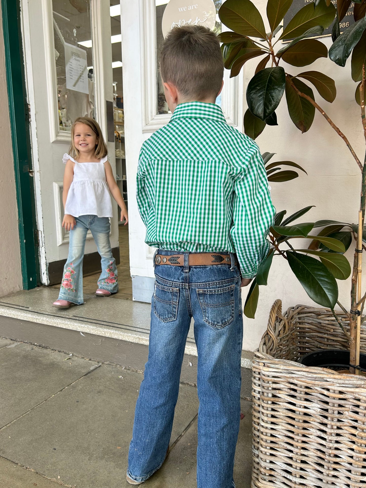 BOYS DRESS SHIRT - BRIGHT GREEN CHECK