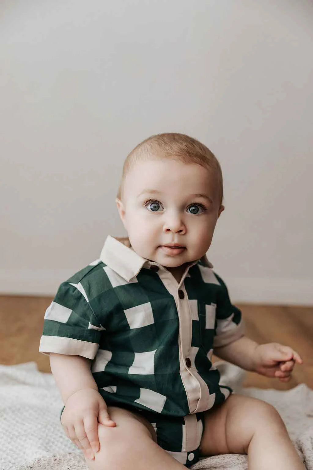 KIDS COLLARED SHIRT: GREEN GINGHAM