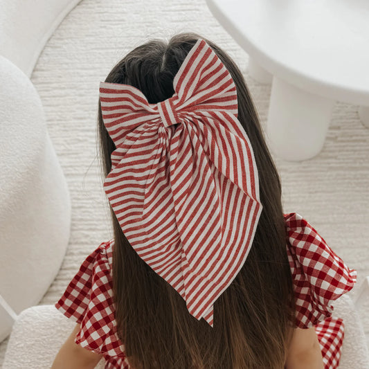 Hair Bow - Red Candy Stripe