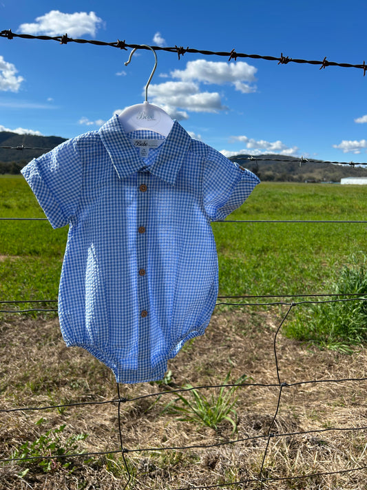 Roman Shirt Bodysuit Blue Check