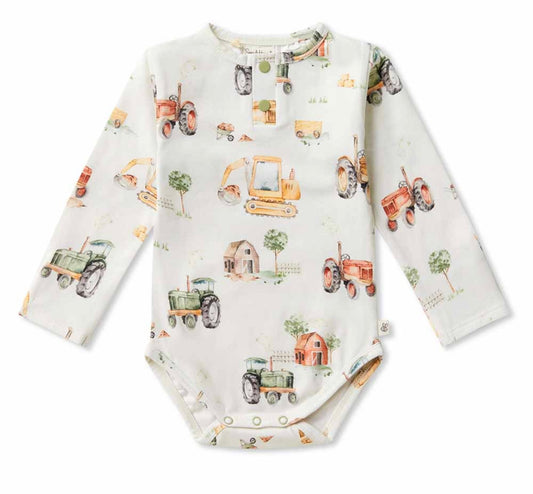 Diggers & Tractors Long Sleeve Organic Bodysuit