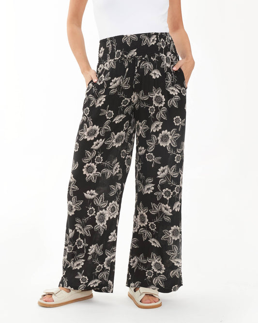 Trina Shirred Pants Black / Natural