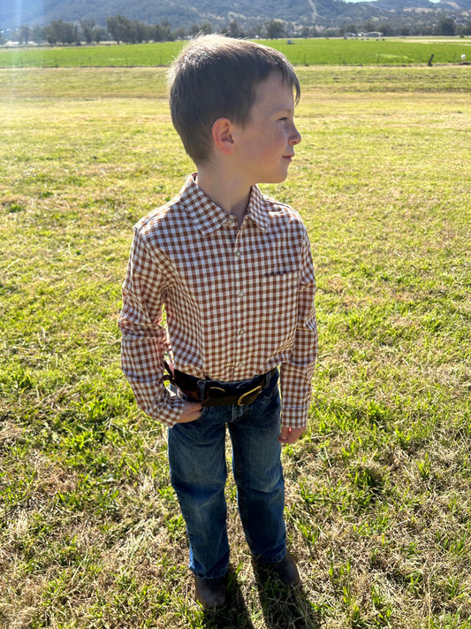 Oliver Long Sleeve Button Shirt - Cocoa Gingham